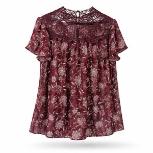 Lane Bryant | Floral Lace Yoke Blouse Burgundy Plus Size 18/20 Boho